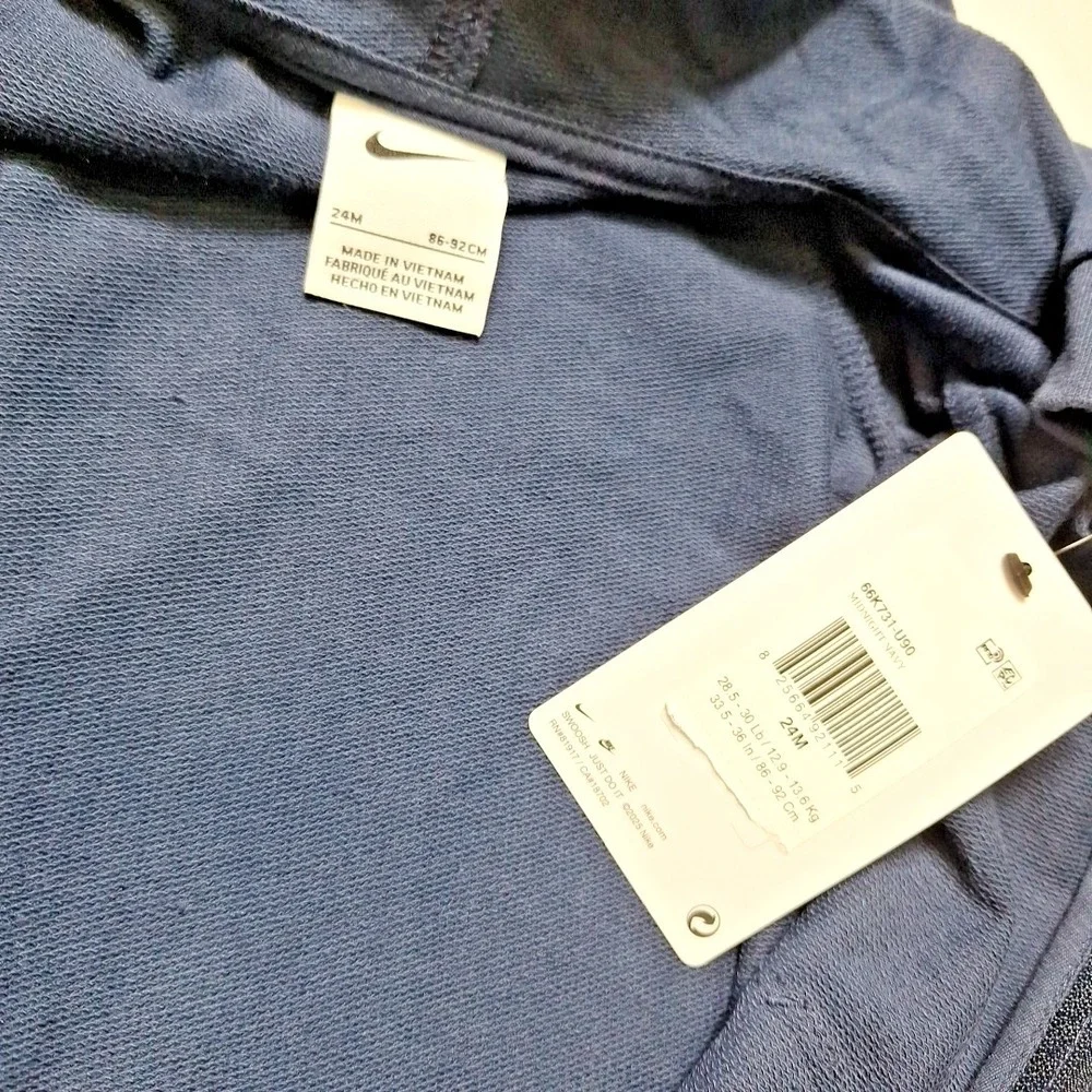 Nike Baby Navy Long Sleeve‎ Hooded Swoosh Romper One-piece 24 Months New Blue